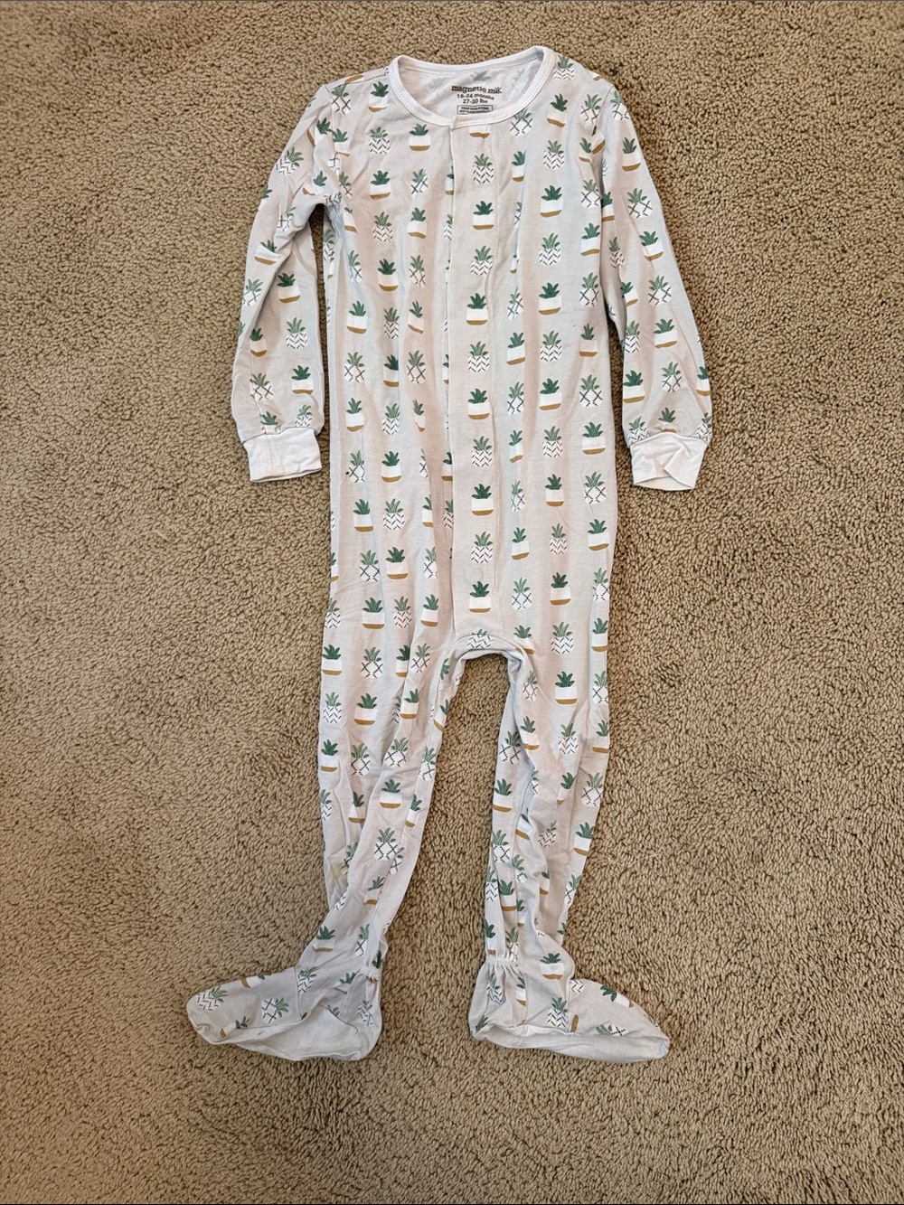 Magnetic Me White Footed One-Piece with Green Plant Print - Kids 18-24 months